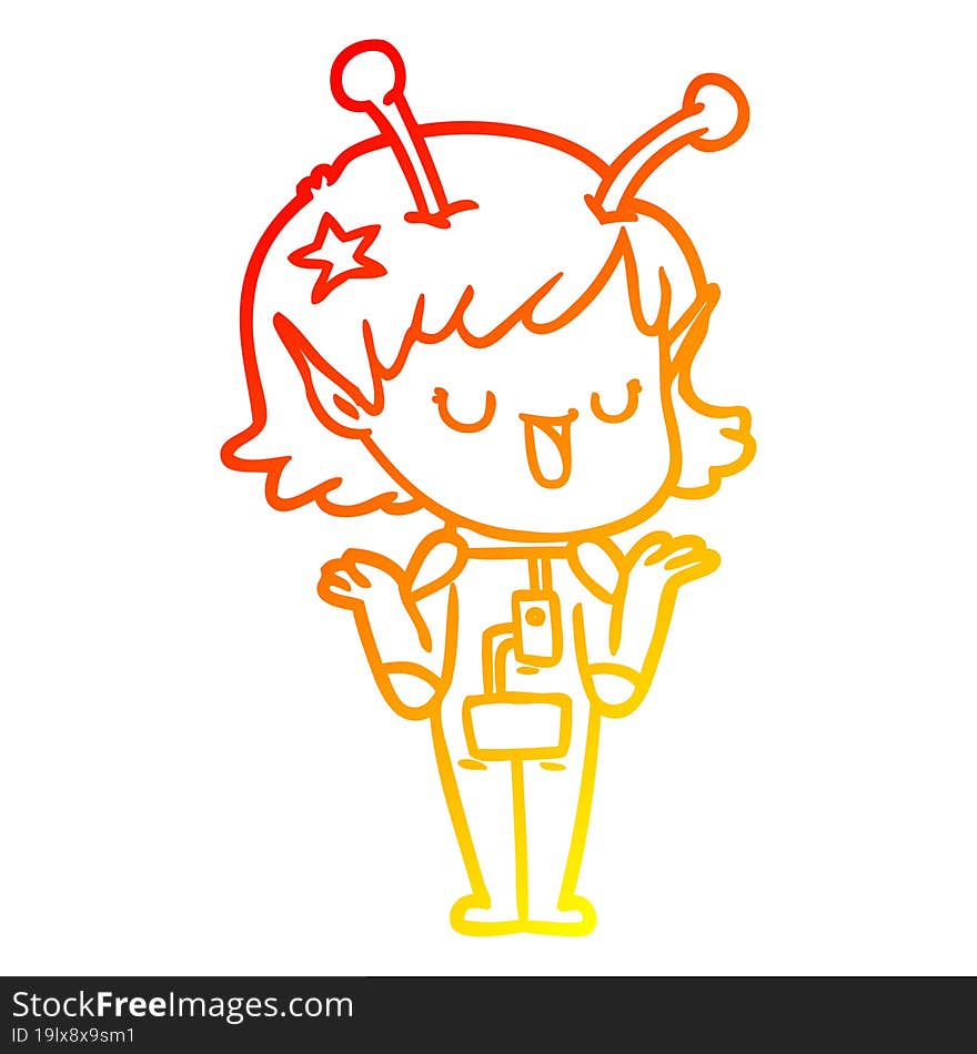 warm gradient line drawing happy alien girl cartoon