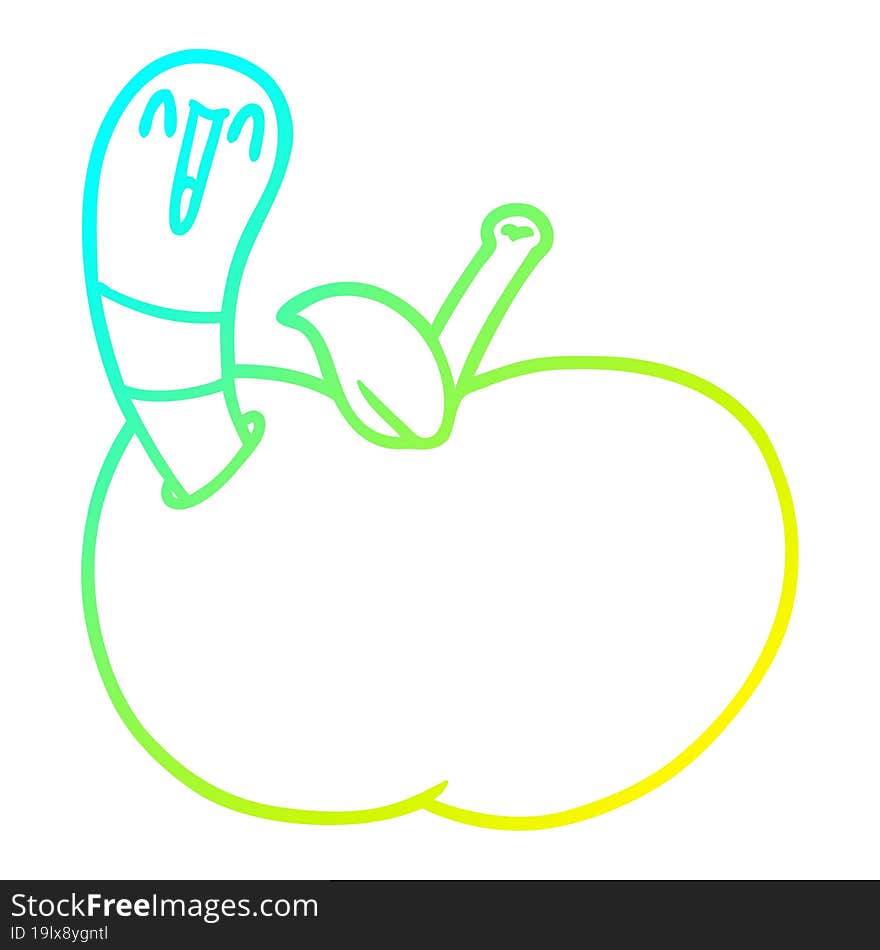 cold gradient line drawing of a cartoon worm in apple