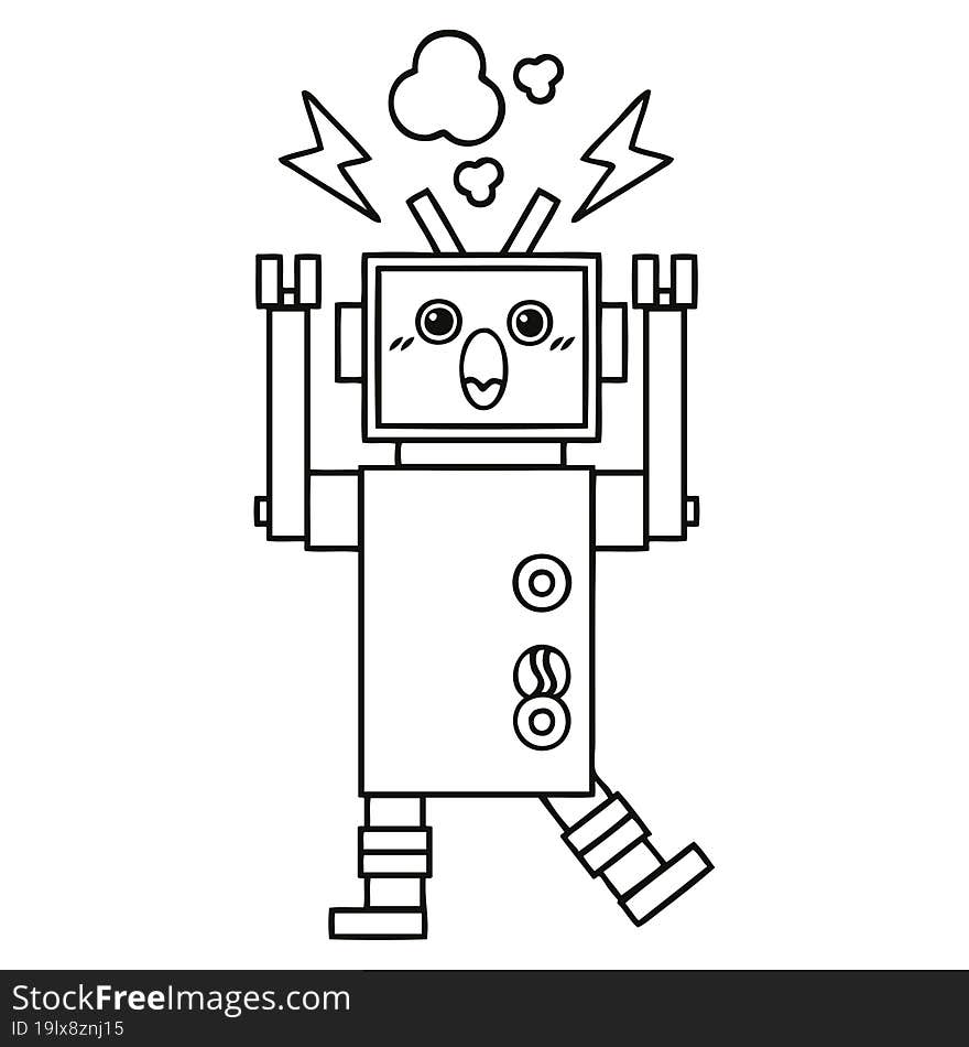 line drawing cartoon malfunctioning robot