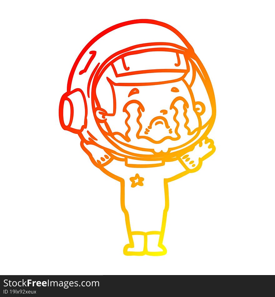 warm gradient line drawing of a cartoon crying astronaut