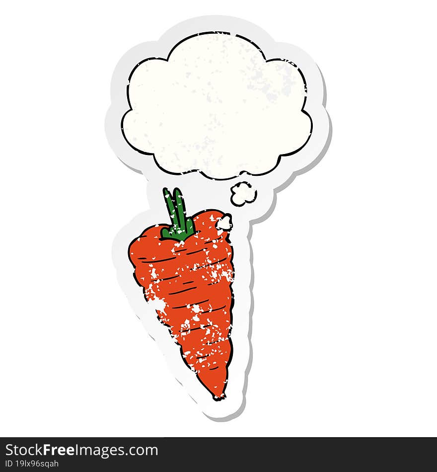 Cartoon Carrot And Thought Bubble As A Distressed Worn Sticker