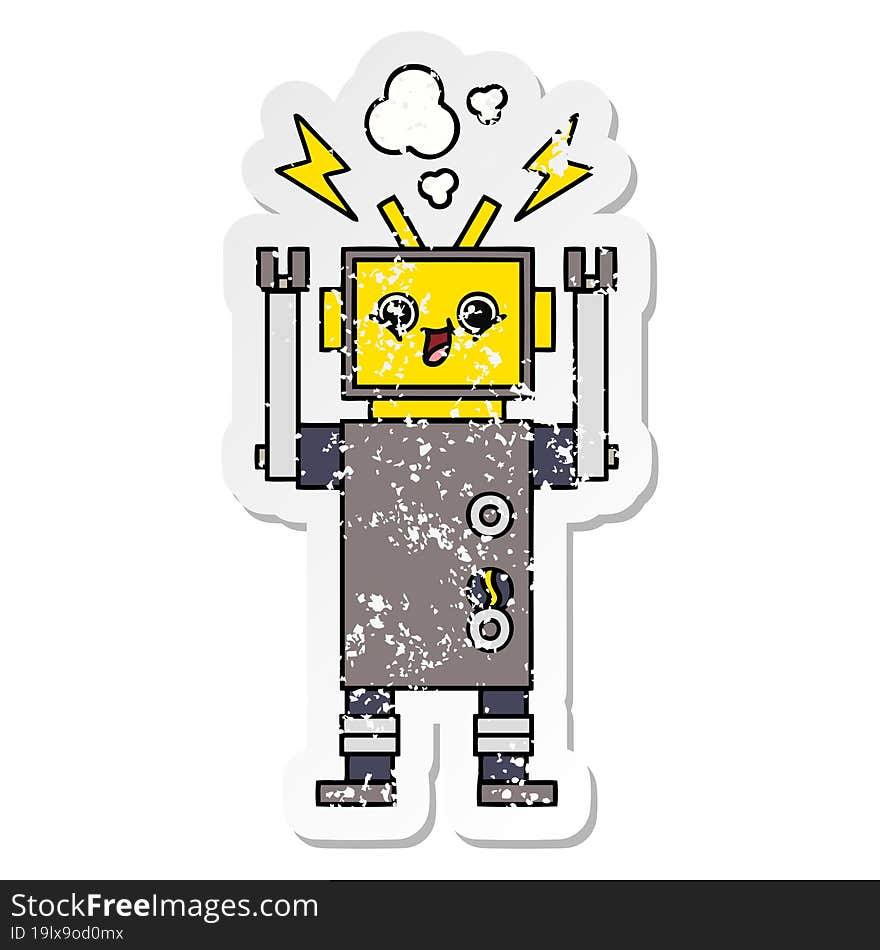 Distressed Sticker Of A Cute Cartoon Robot