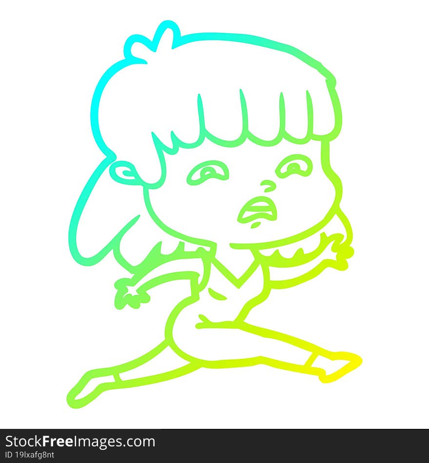 Cold Gradient Line Drawing Cartoon Worried Woman