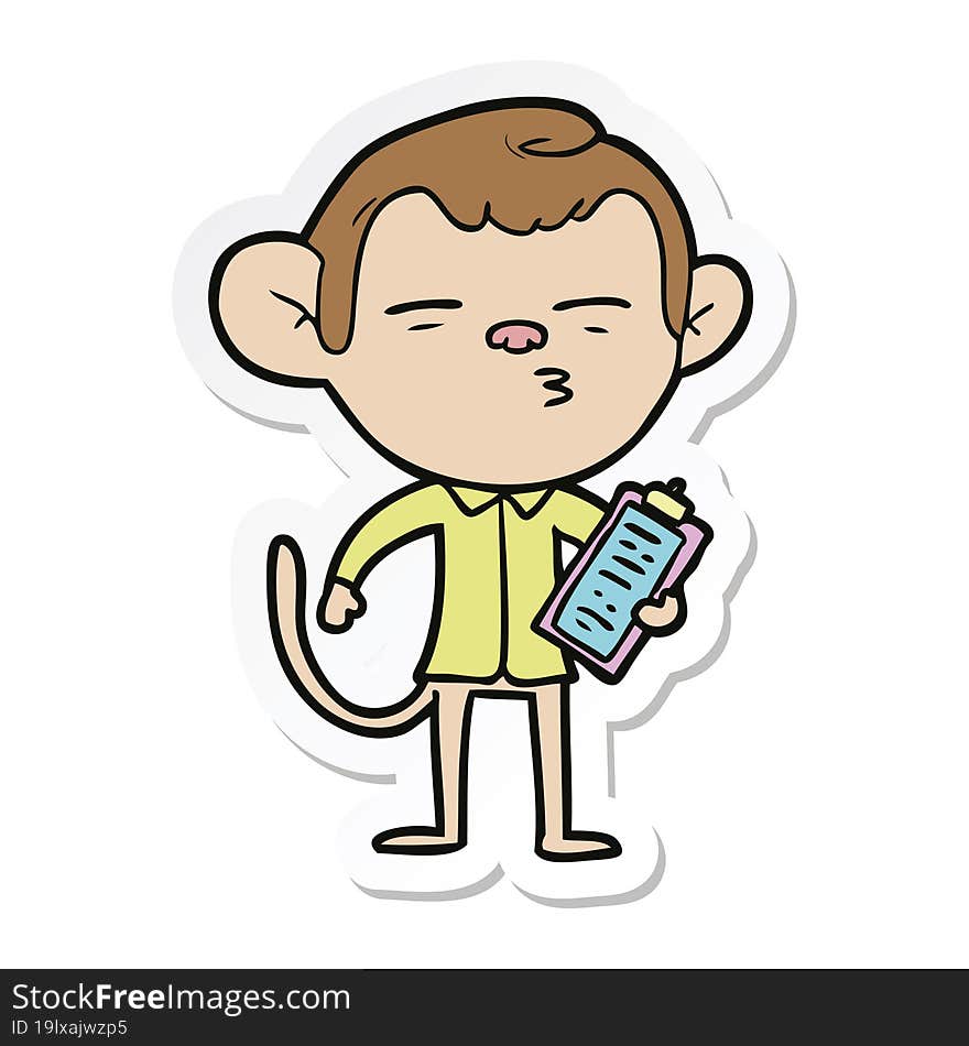 Sticker Of A Cartoon Office Monkey