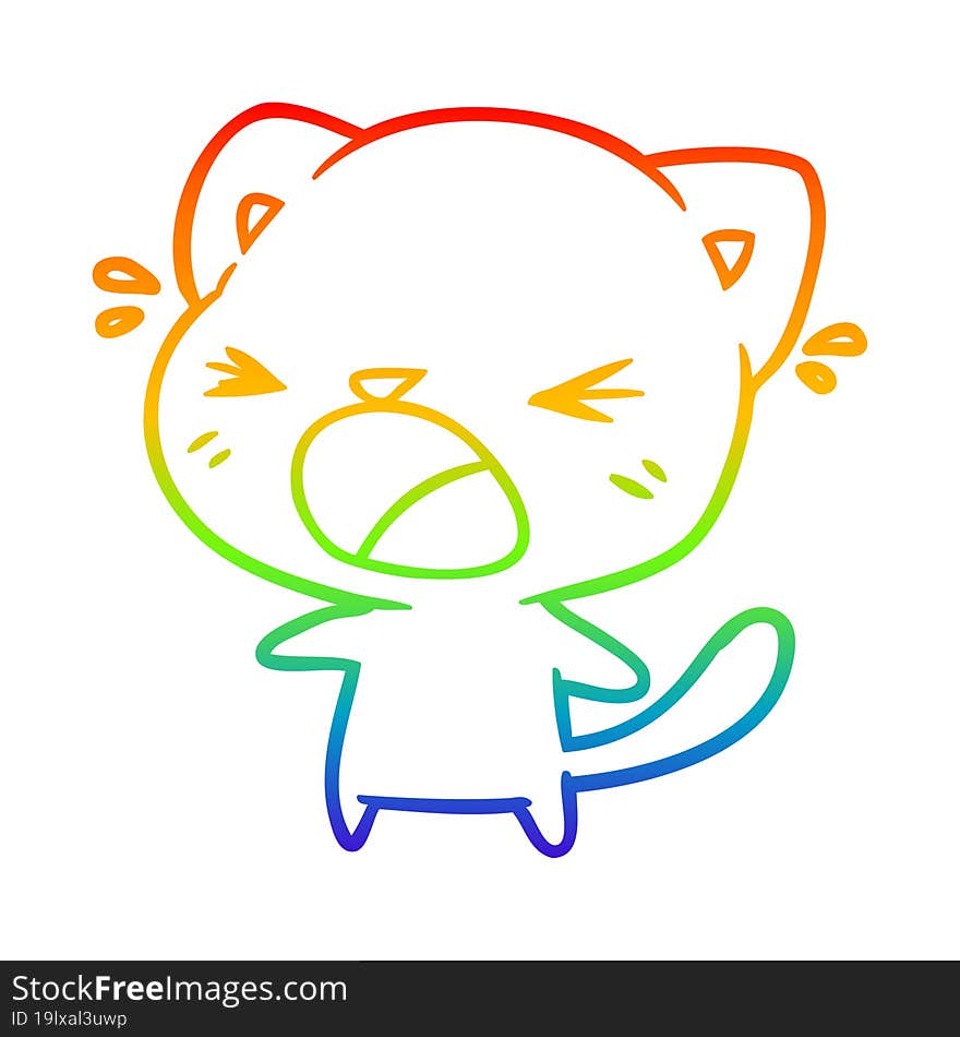 Rainbow Gradient Line Drawing Cute Cartoon Cat Crying