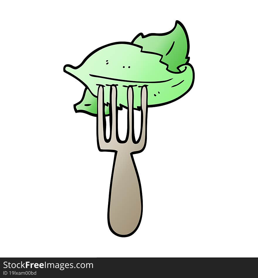 Vector Gradient Illustration Cartoon Salad Leaves On Fork