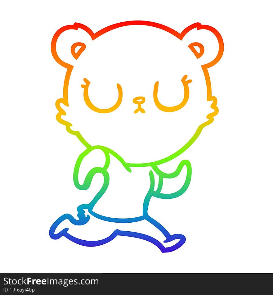 Rainbow Gradient Line Drawing Peaceful Cartoon Bear Running