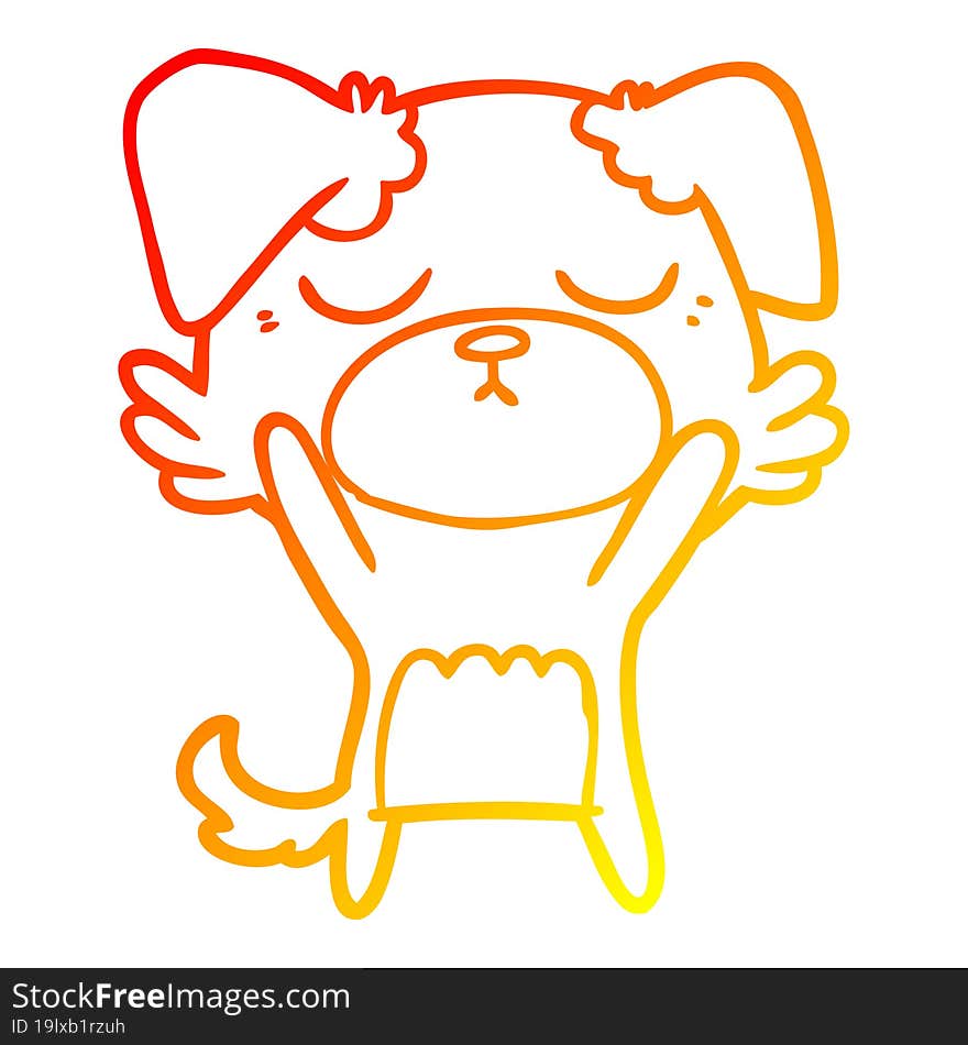 warm gradient line drawing of a cute cartoon dog