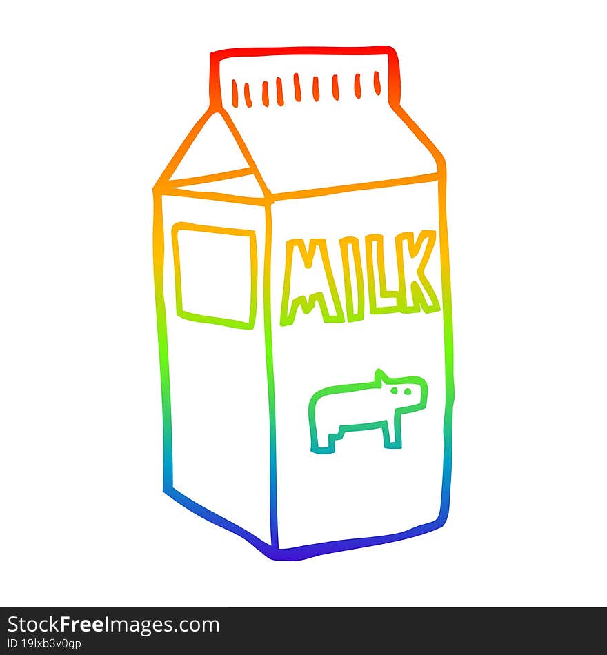 rainbow gradient line drawing cartoon milk carton