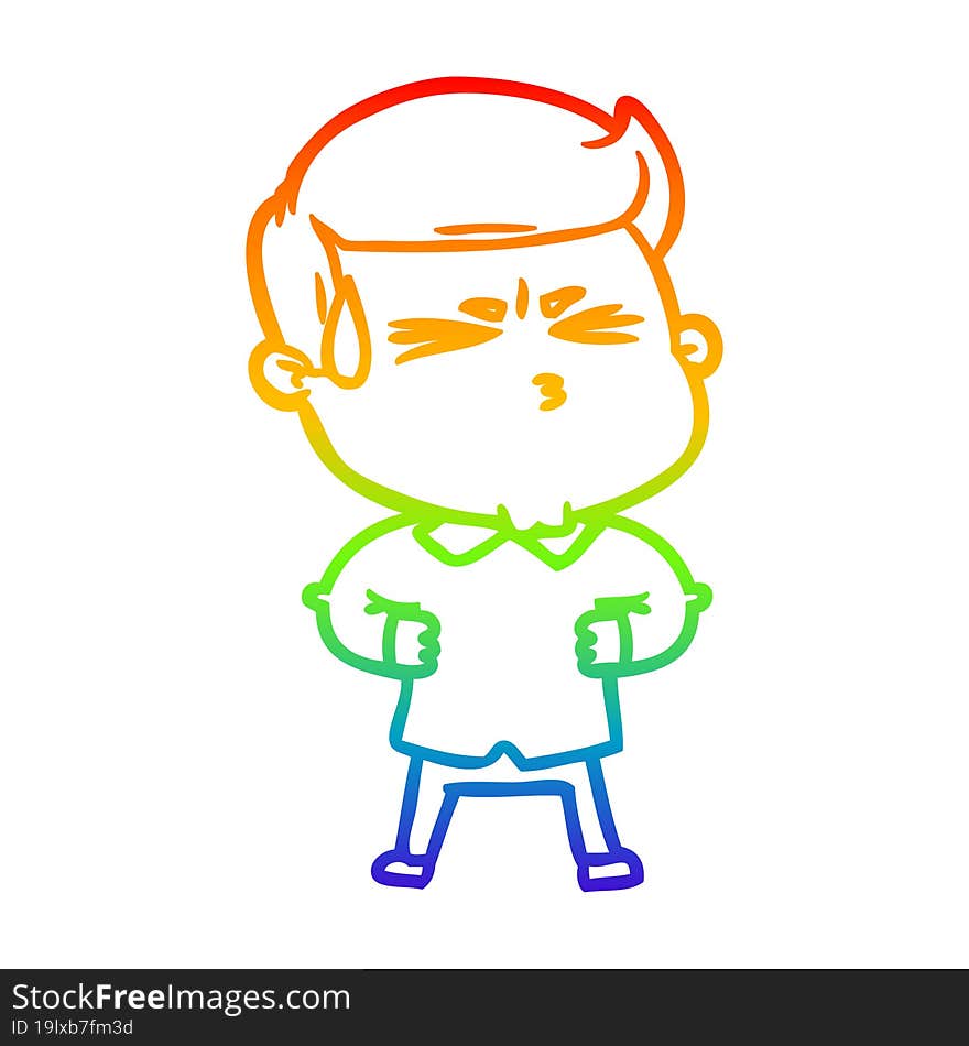 rainbow gradient line drawing cartoon man sweating