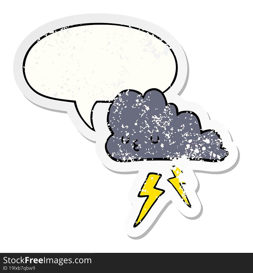 cartoon storm cloud and speech bubble distressed sticker