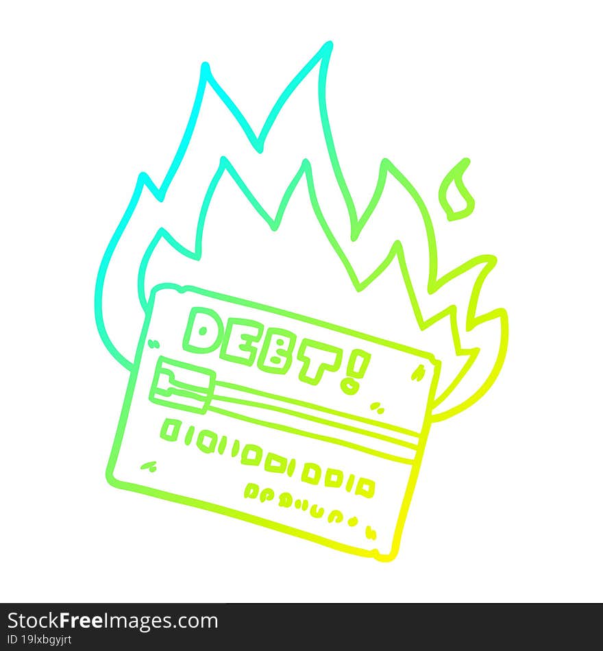 cold gradient line drawing burning credit card cartoon