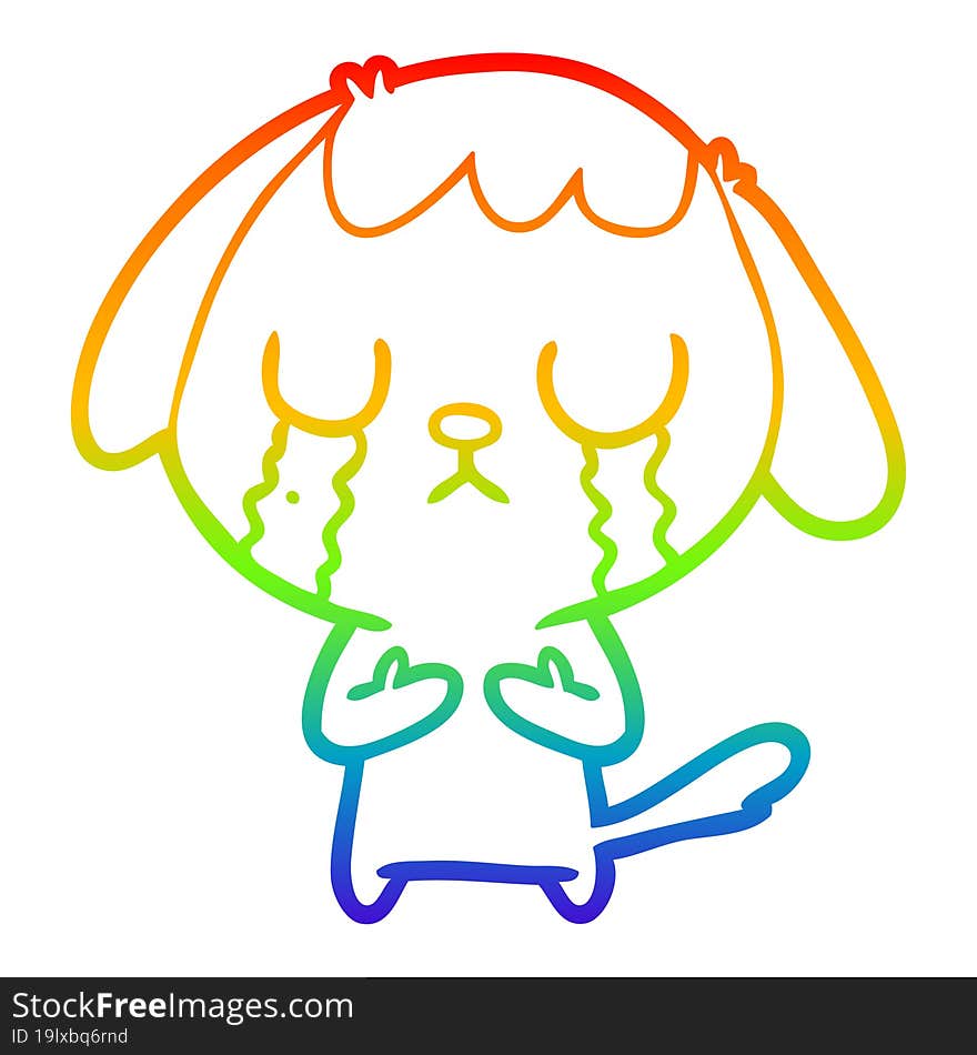 rainbow gradient line drawing cute cartoon dog crying