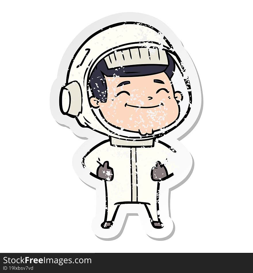 Distressed Sticker Of A Happy Cartoon Astronaut