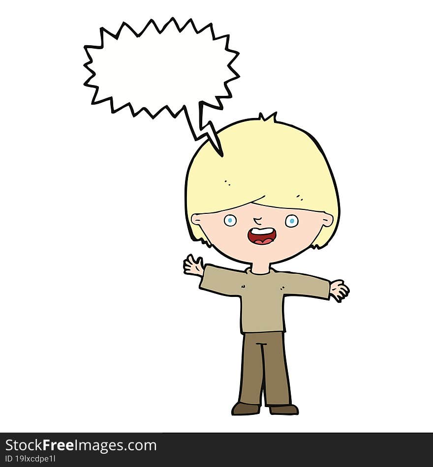 Cartoon Happy Boy With Speech Bubble