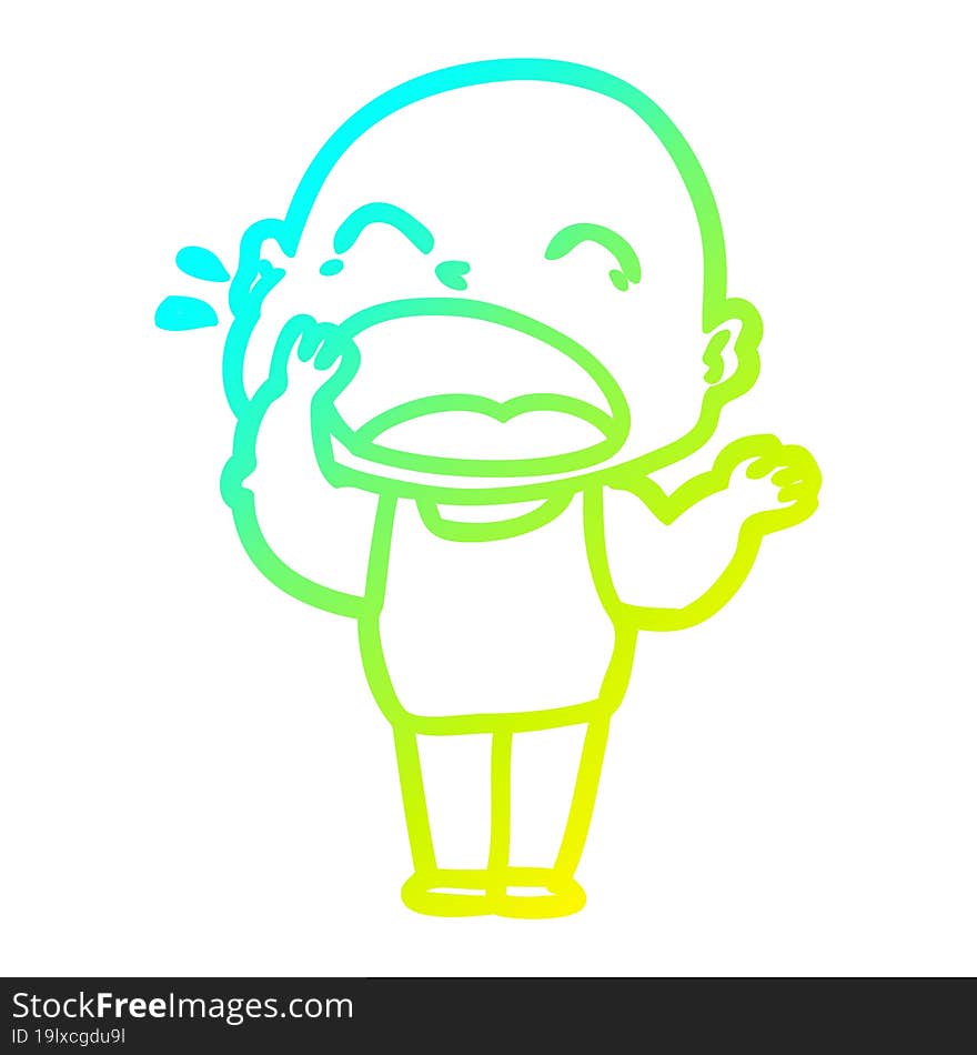 Cold Gradient Line Drawing Cartoon Shouting Bald Man