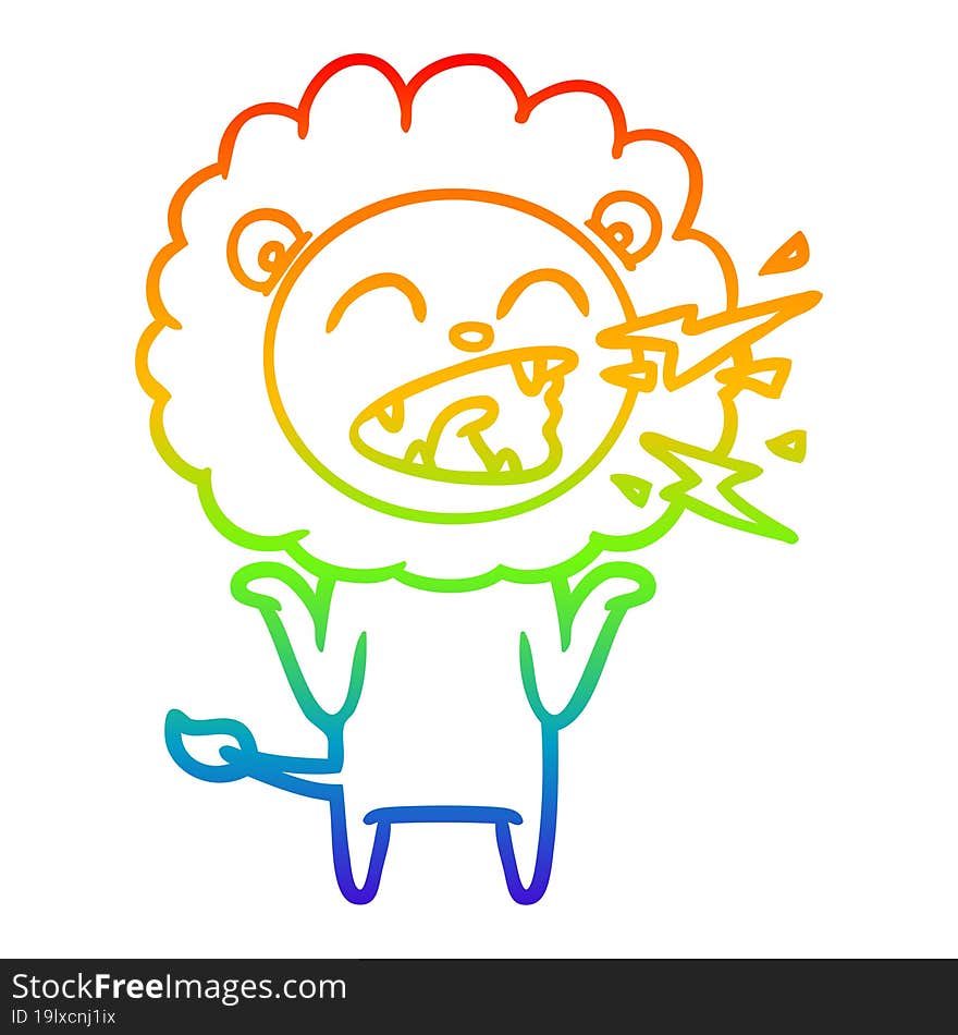 rainbow gradient line drawing cartoon roaring lion