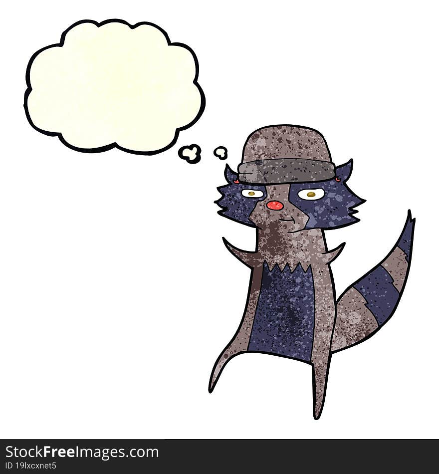 cartoon raccoon with thought bubble