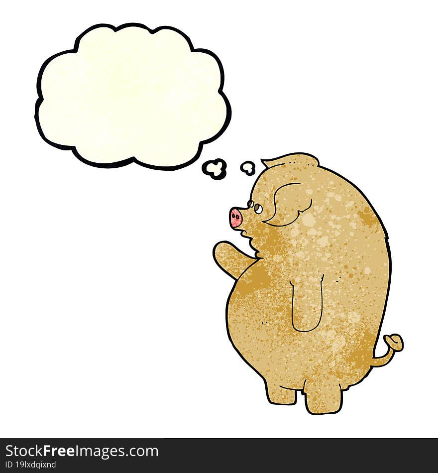 Cartoon Fat Pig With Thought Bubble