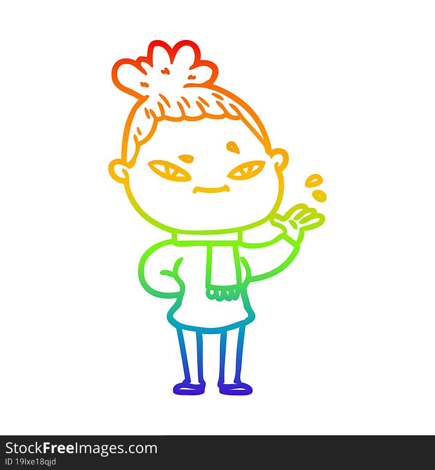 rainbow gradient line drawing of a cartoon woman