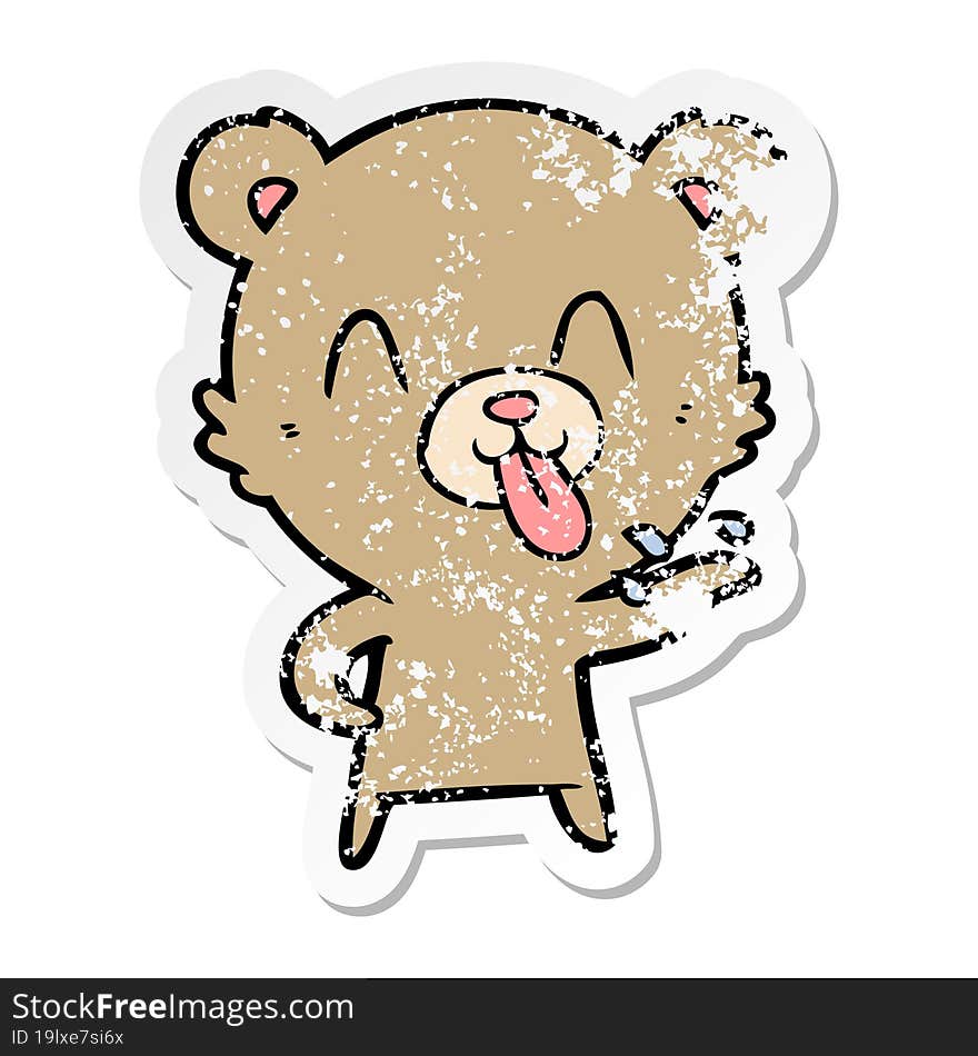 distressed sticker of a rude cartoon bear