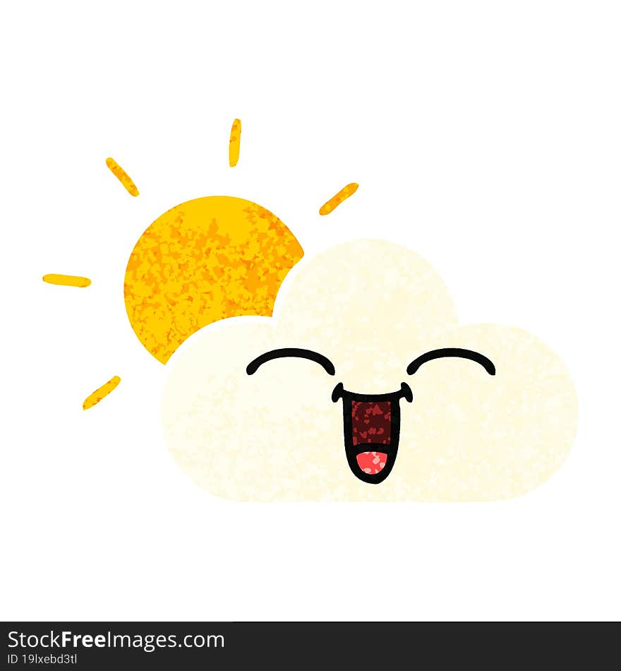 retro illustration style cartoon of a sunshine and cloud