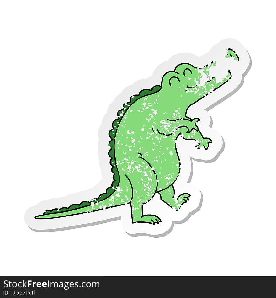 Distressed Sticker Of A Quirky Hand Drawn Cartoon Crocodile