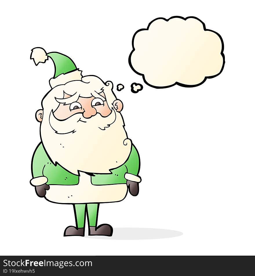 cartoon santa claus with thought bubble