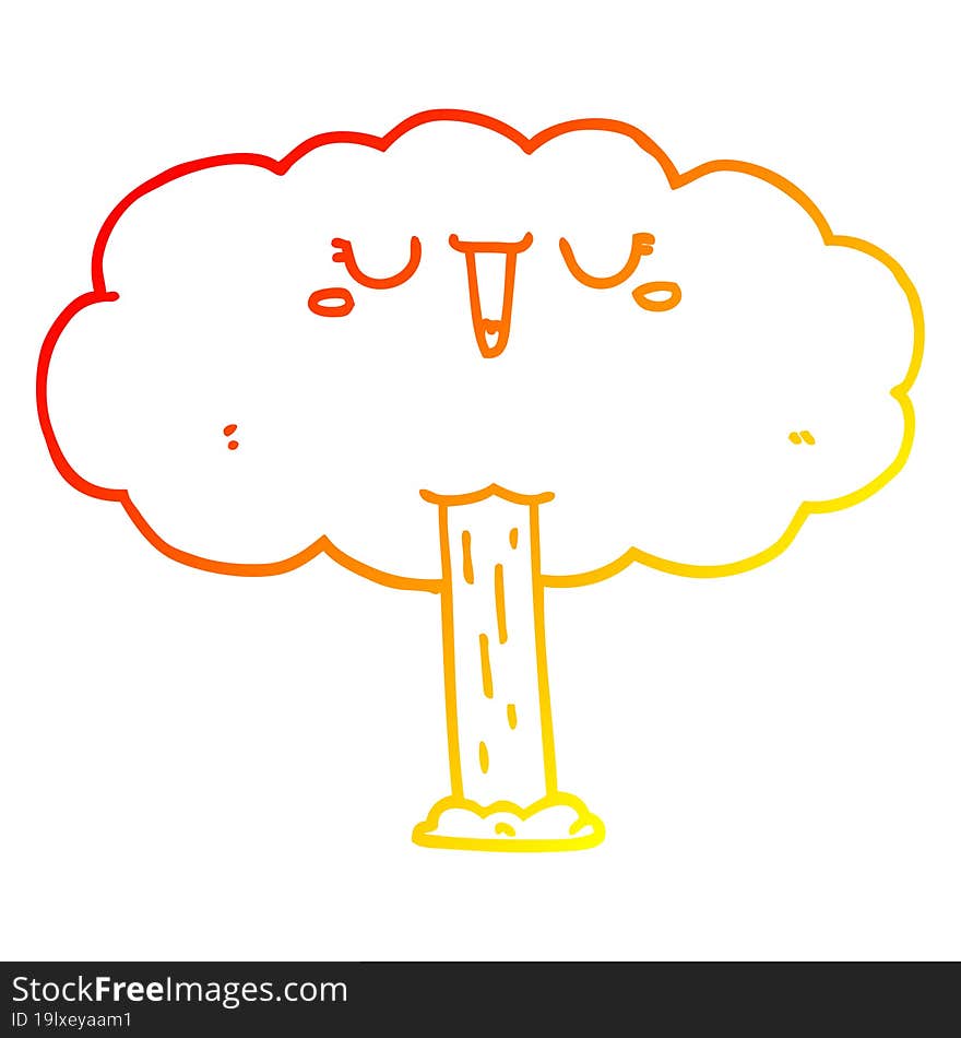 warm gradient line drawing of a cartoon tree