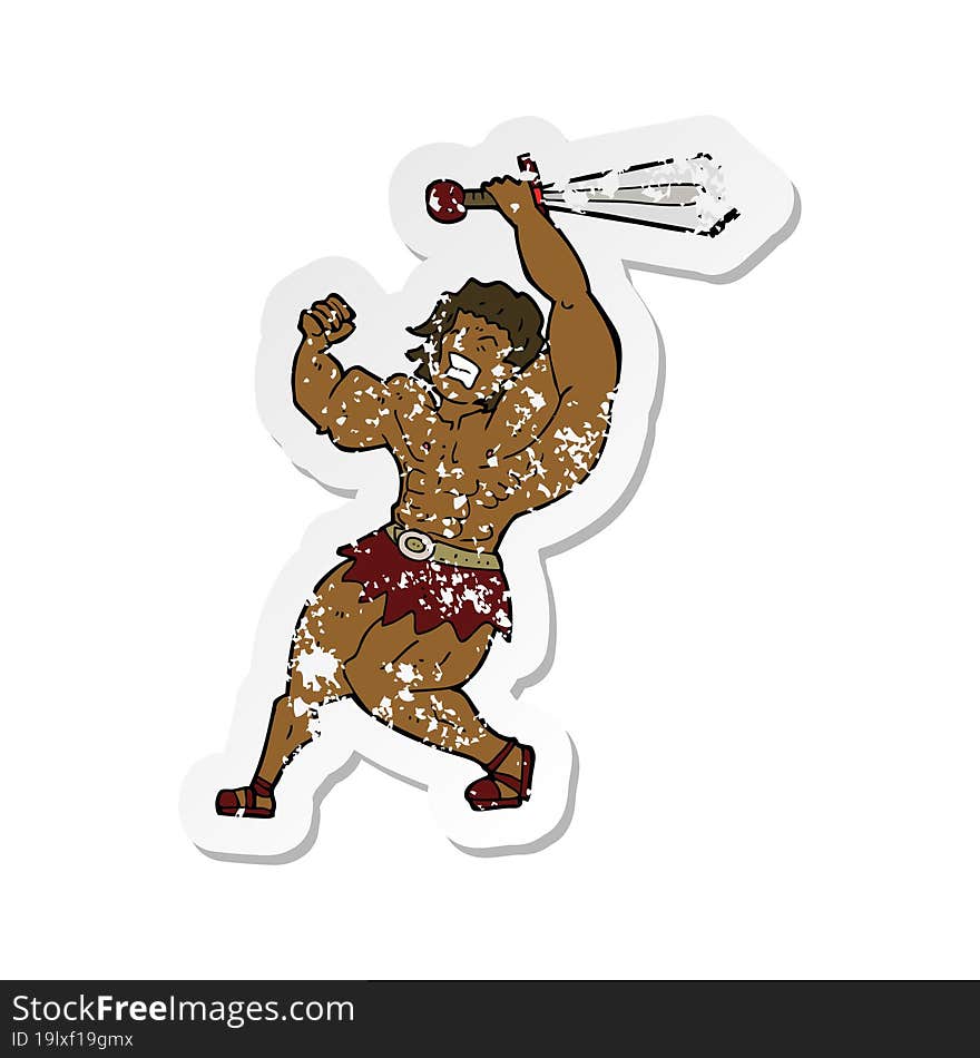 retro distressed sticker of a cartoon barbarian hero