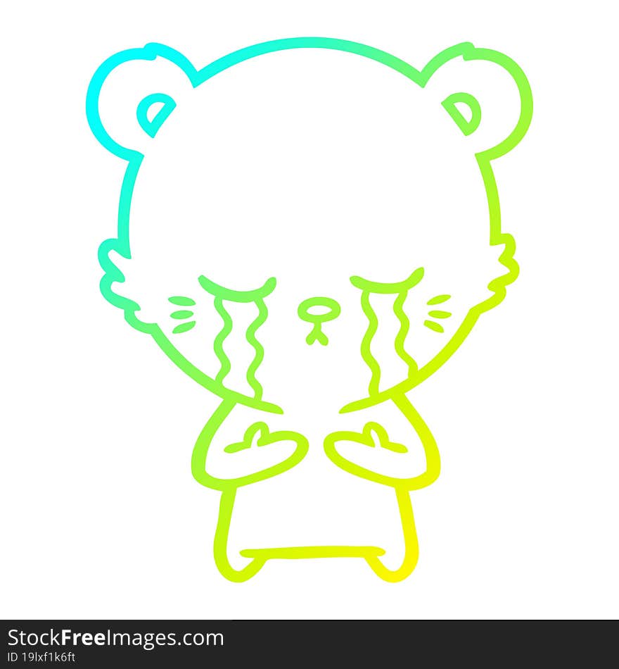 Cold Gradient Line Drawing Crying Cartoon Bear