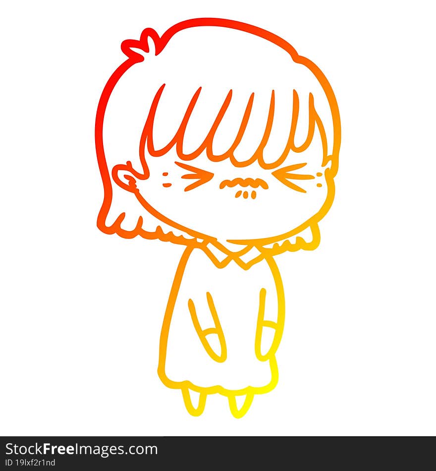 warm gradient line drawing annoyed cartoon girl