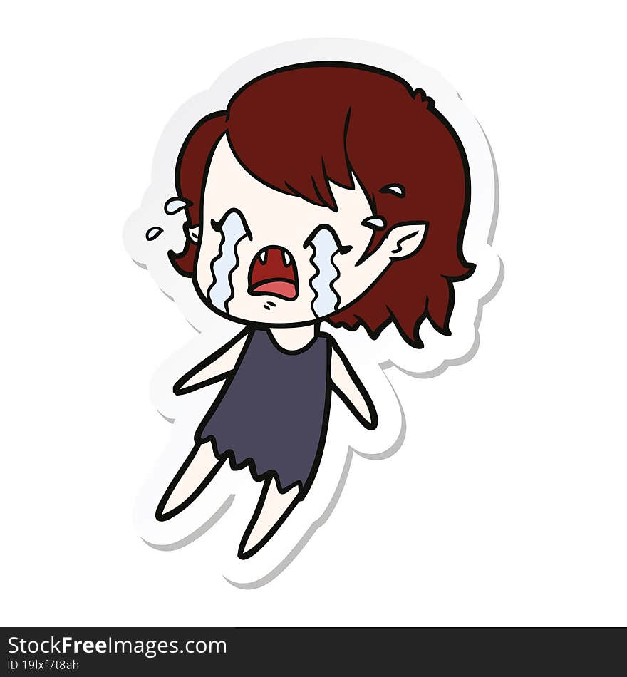 sticker of a cartoon crying vampire girl