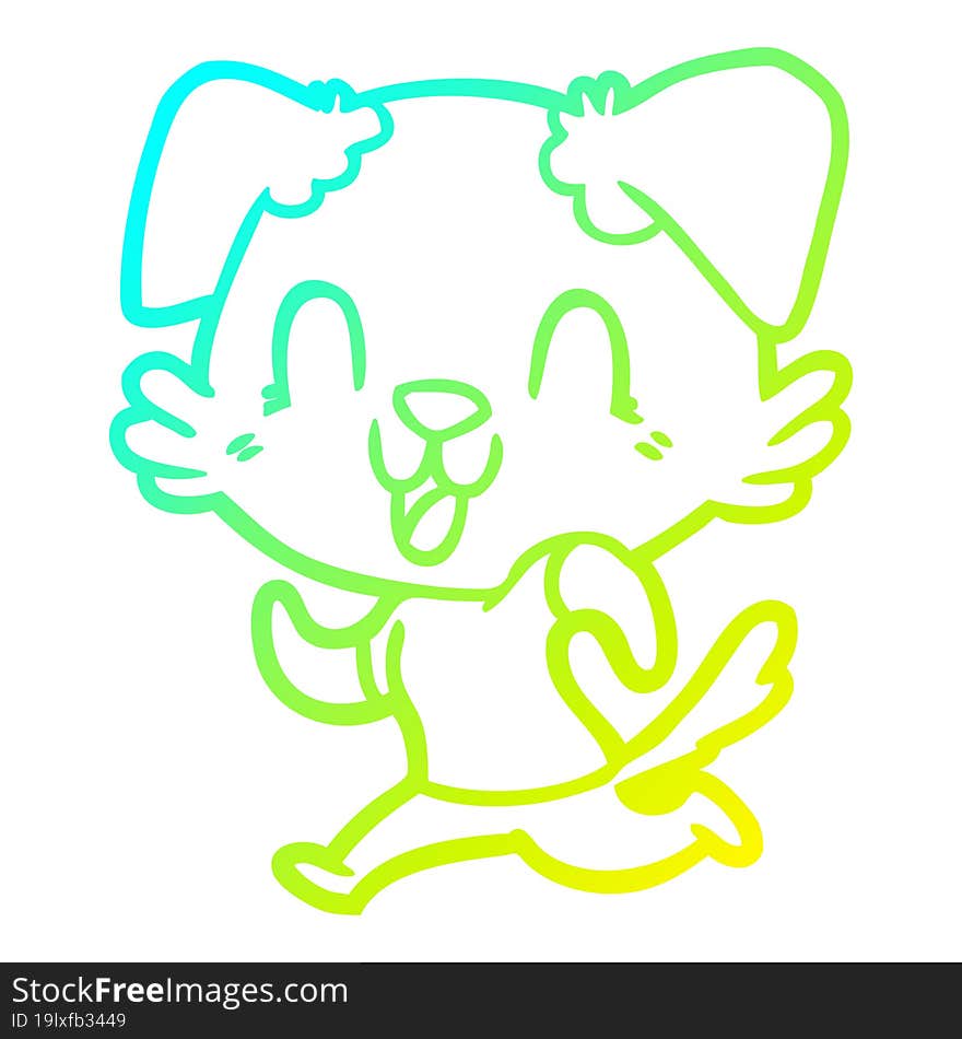 cold gradient line drawing laughing cartoon dog jogging