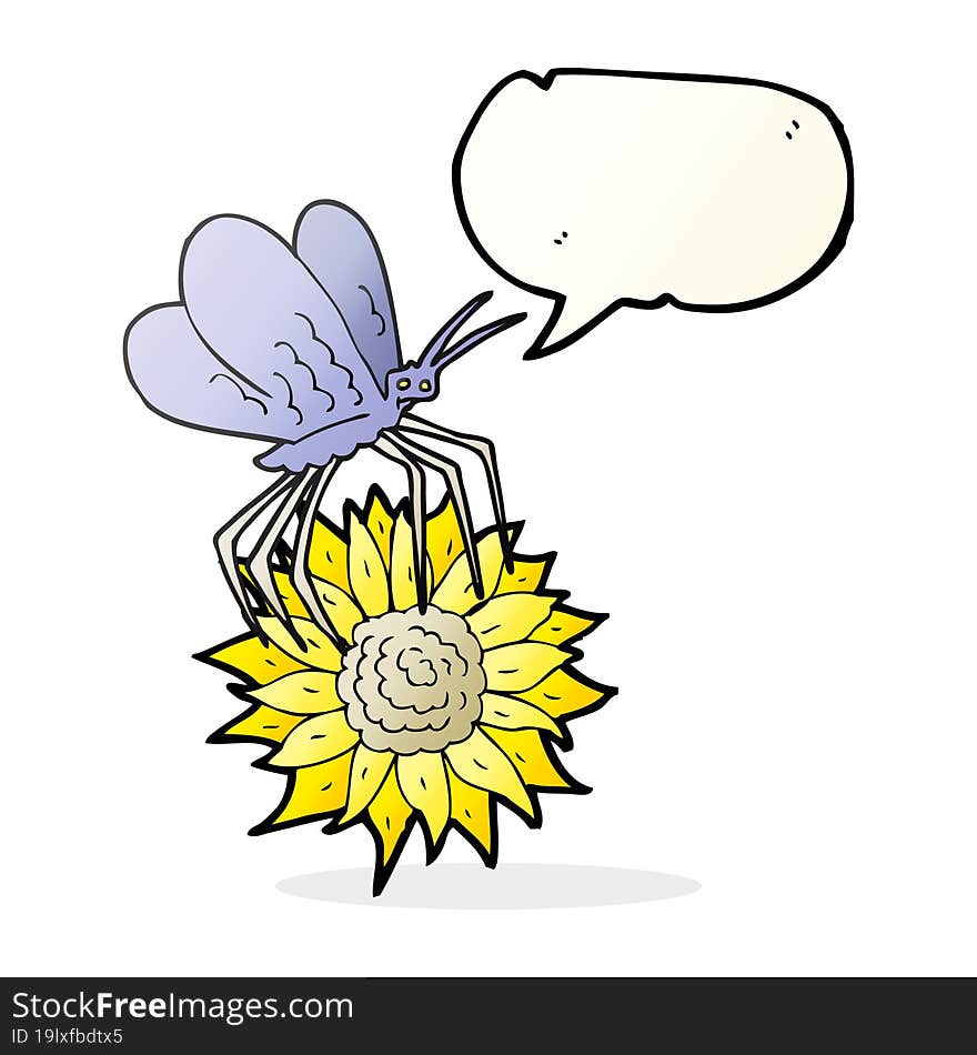 speech bubble cartoon butterfly on flower