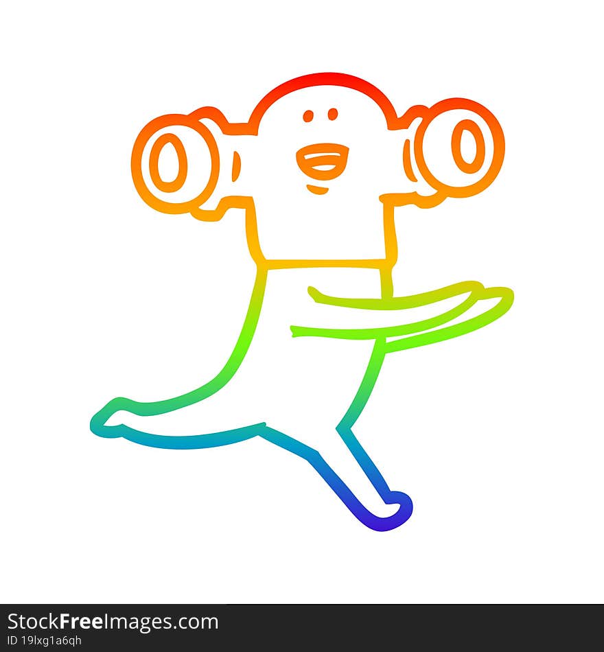 rainbow gradient line drawing of a friendly cartoon alien running