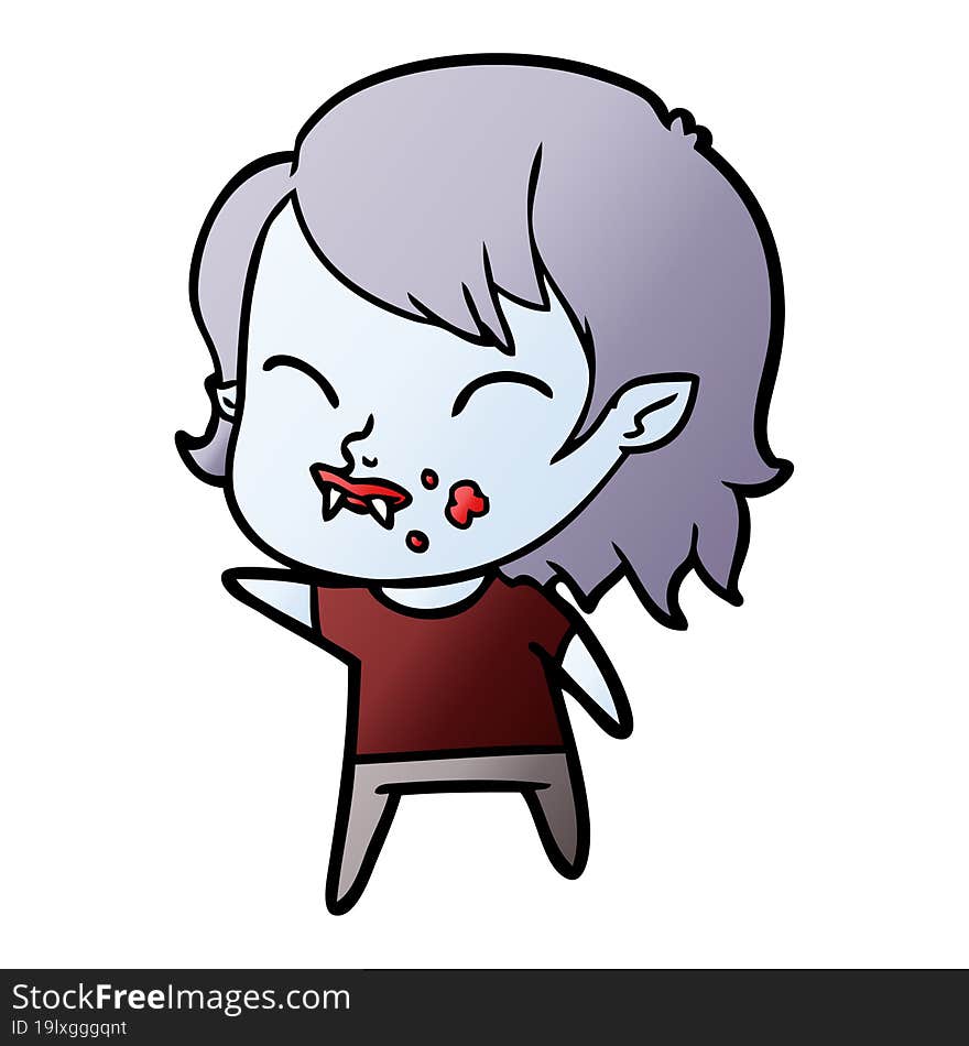 cartoon vampire girl with blood on cheek. cartoon vampire girl with blood on cheek