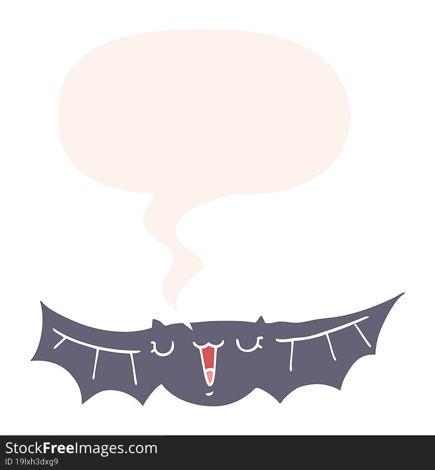 Cartoon Bat And Speech Bubble In Retro Style