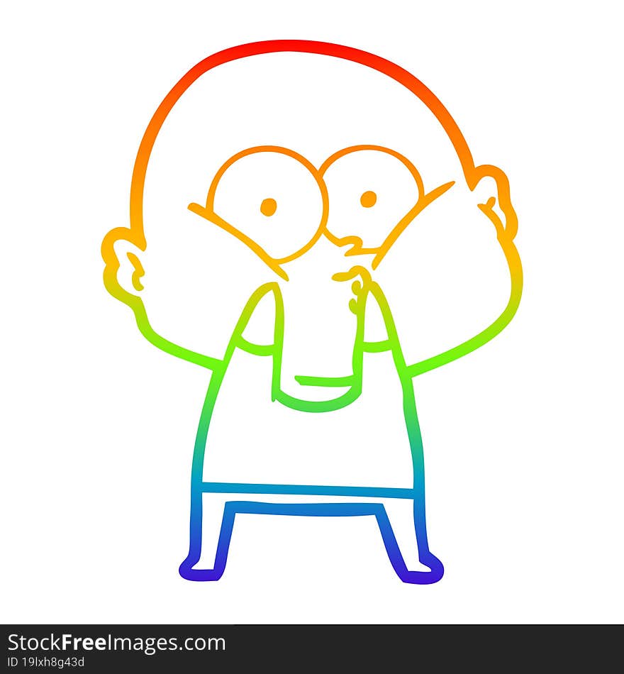 rainbow gradient line drawing cartoon bald man staring