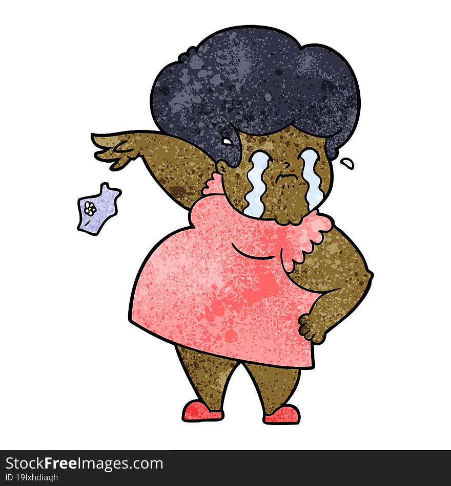 cartoon crying woman dropping handkerchief. cartoon crying woman dropping handkerchief