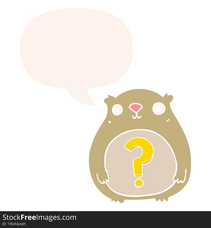 Cartoon Curious Bear And Speech Bubble In Retro Style