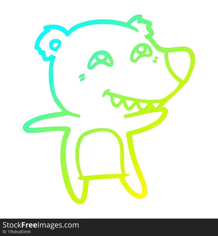 cold gradient line drawing cartoon polar bear showing teeth