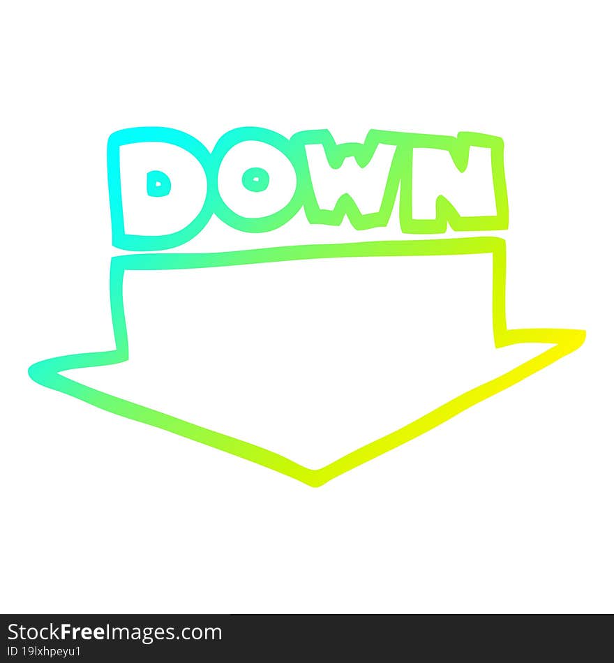 cold gradient line drawing cartoon down arrow