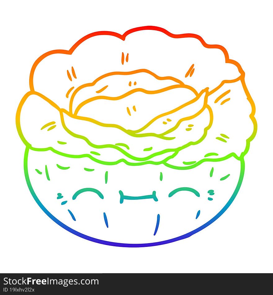 rainbow gradient line drawing of a cartoon cabbage