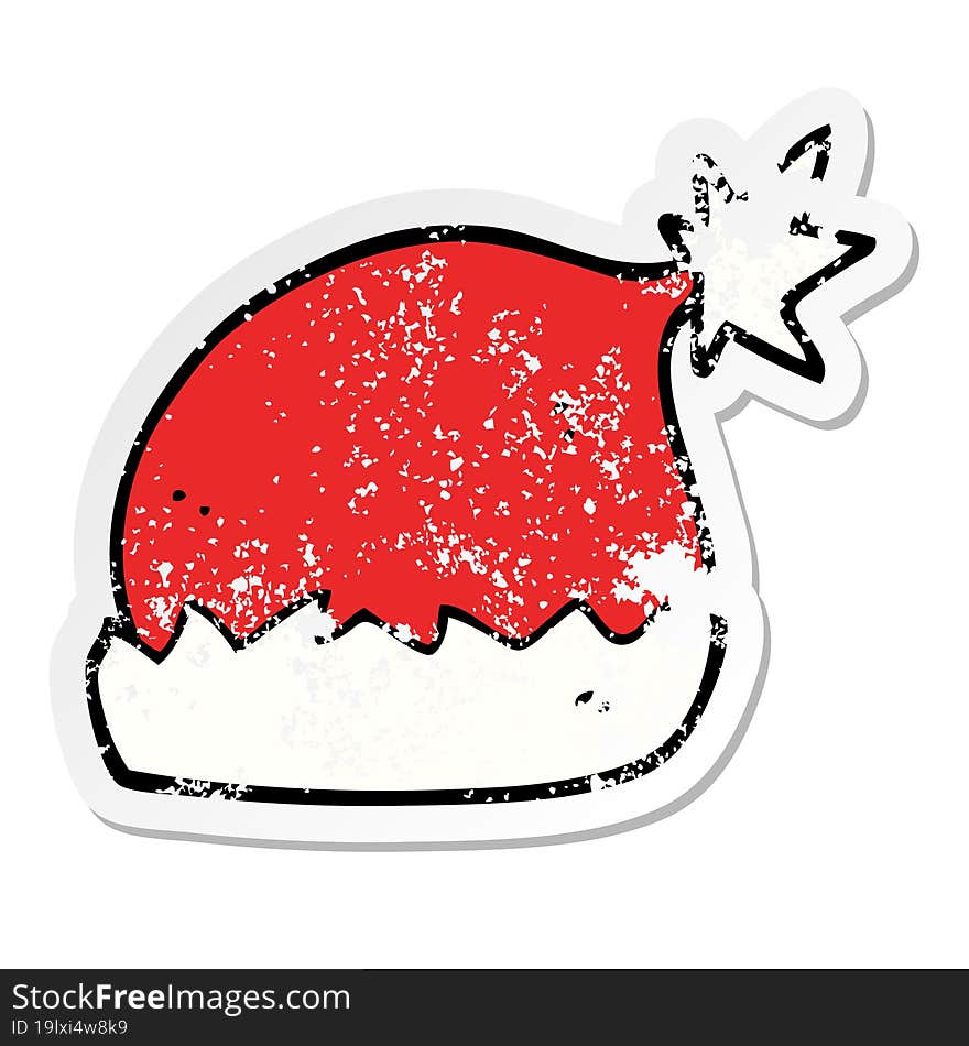 Distressed Sticker Of A Cartoon Santa Hat