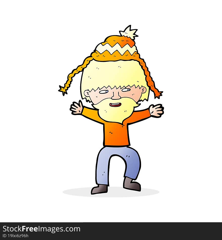 Cartoon Hipster Man In Hat