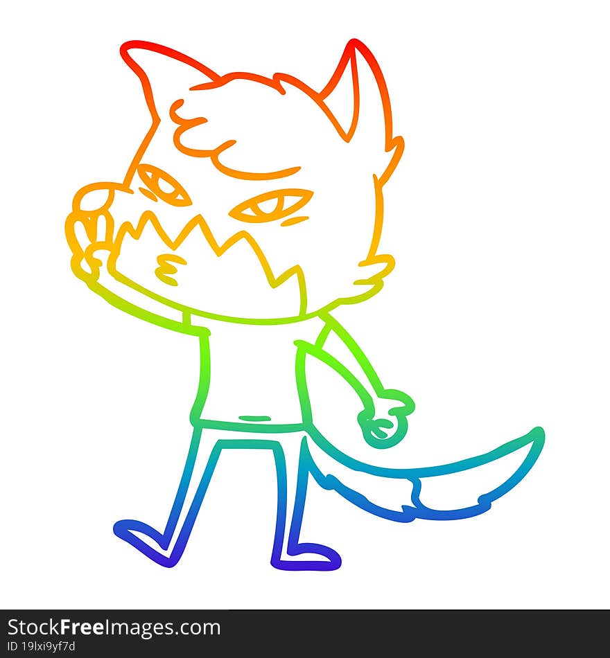 Rainbow Gradient Line Drawing Clever Cartoon Fox