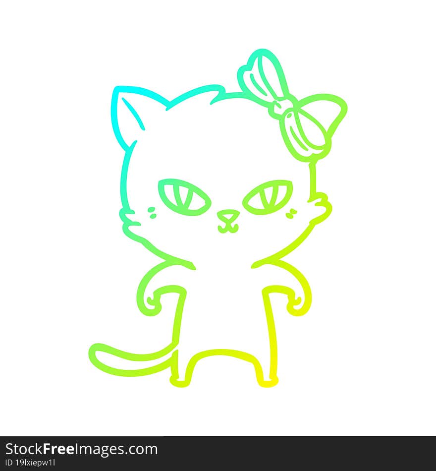 cold gradient line drawing of a cute cartoon cat