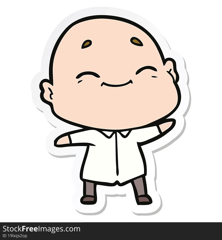 sticker of a happy cartoon bald man