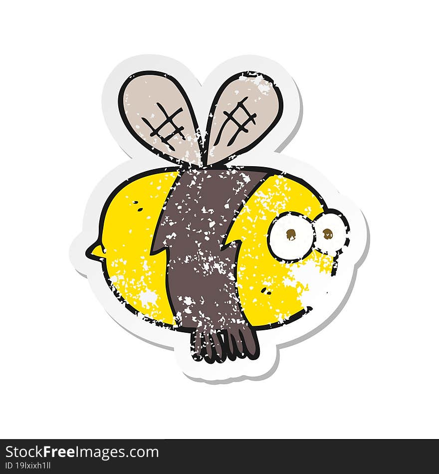 Retro Distressed Sticker Of A Cartoon Bee